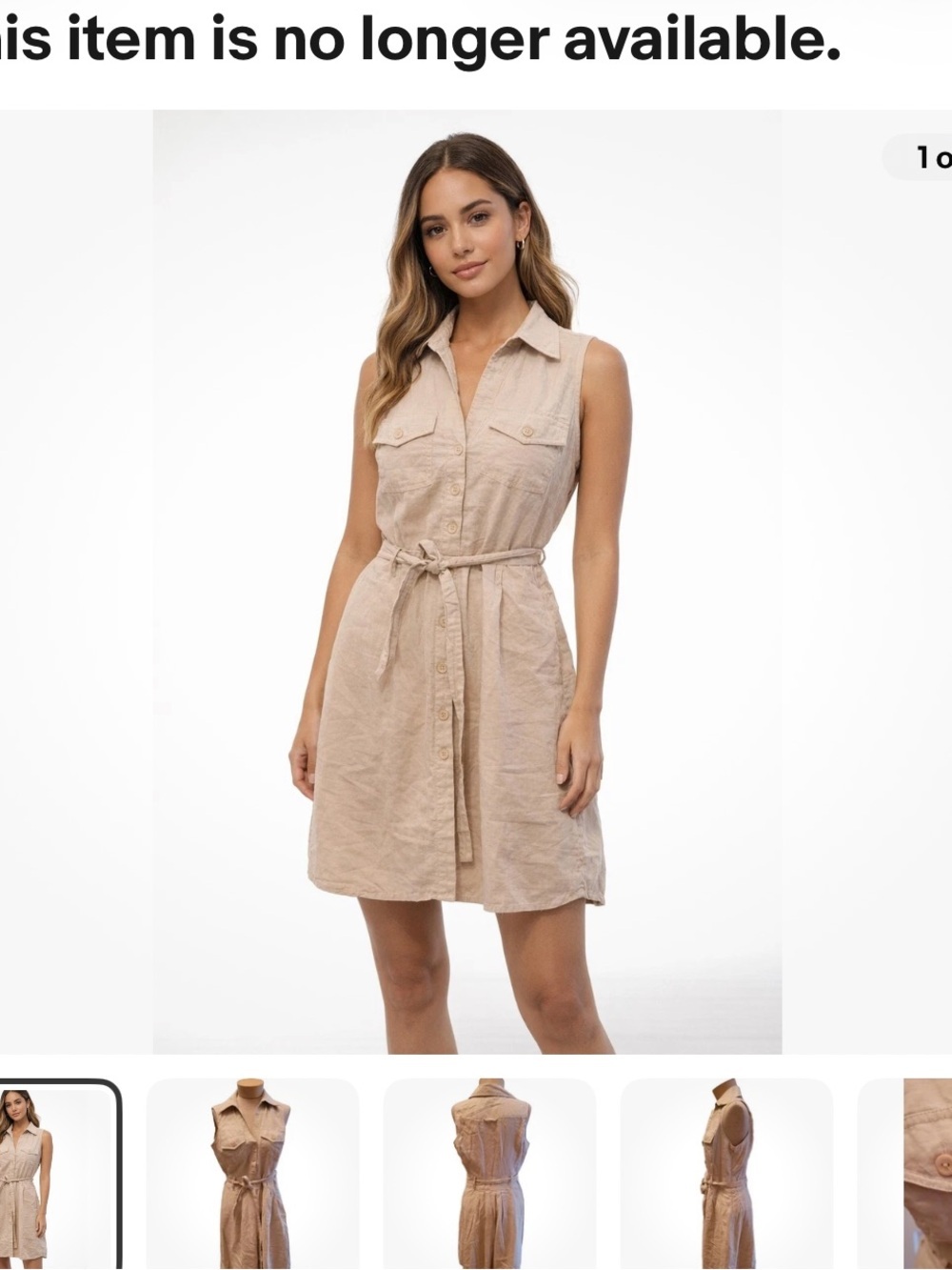 Mercer & Madison 100% Linen Minimalist Beige Belted Knee Length Dress